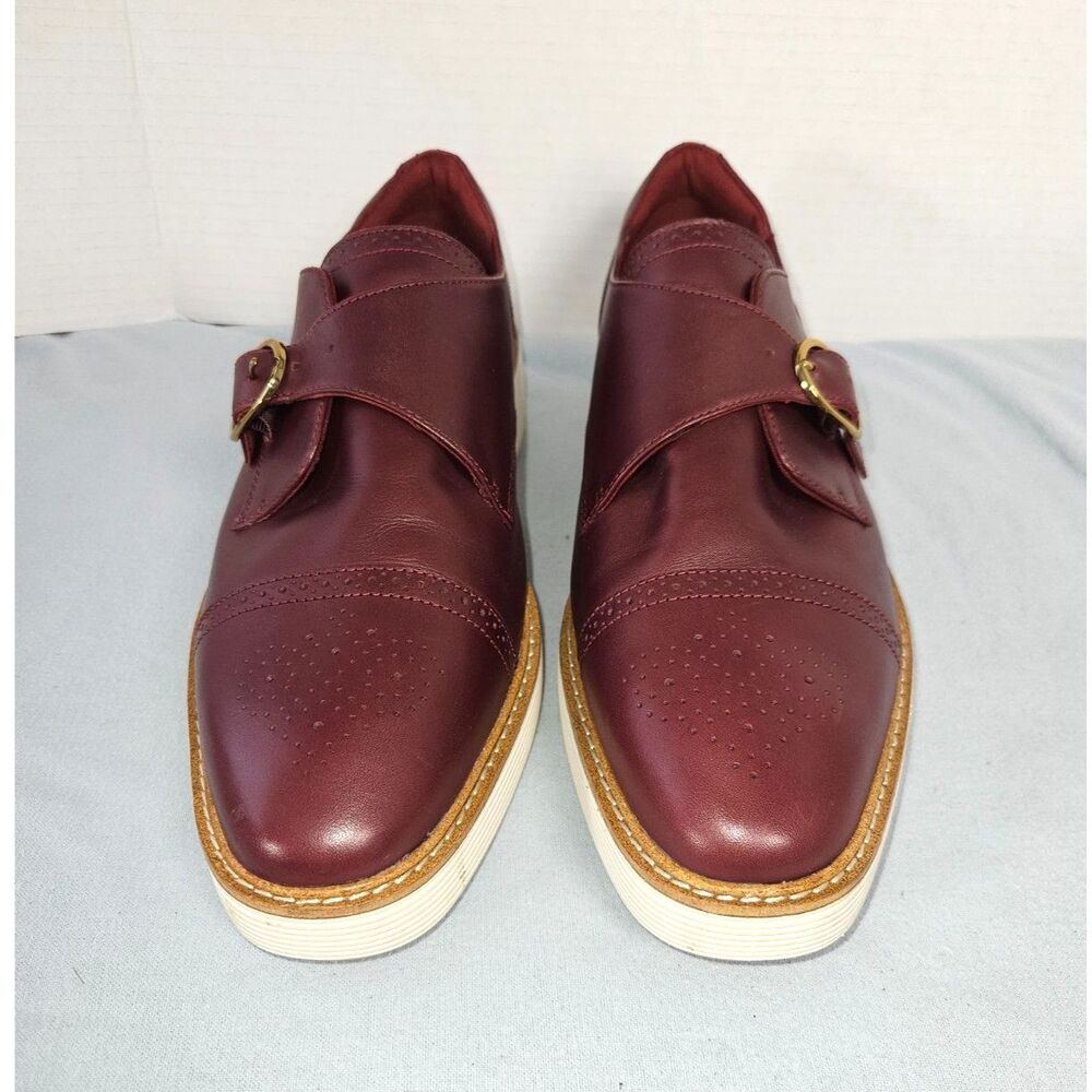 Cole Haan Flowerfoam Burgundy Leather Monk Strap Platform Sneakers Size 11B